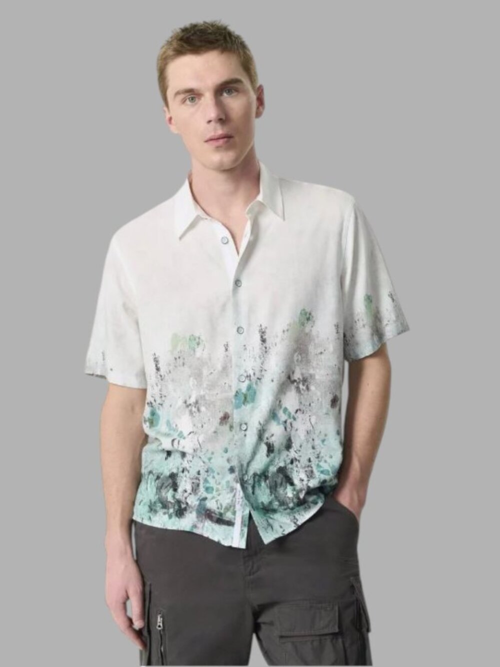 Rag & Bone Men Relaxed Fit Dalton Paint Splatter Short Sleeve Shirt Size XXL NWT